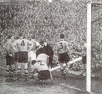 Reg Cutler destroys goalpost